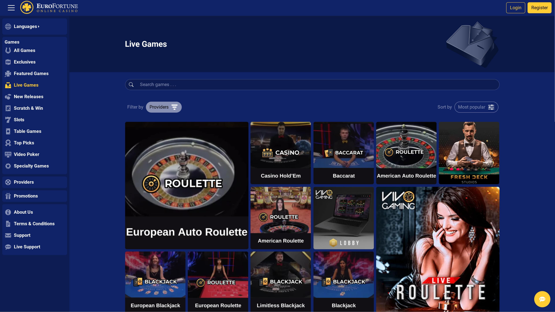 EuroFortune Casino Live Dealer Desktop