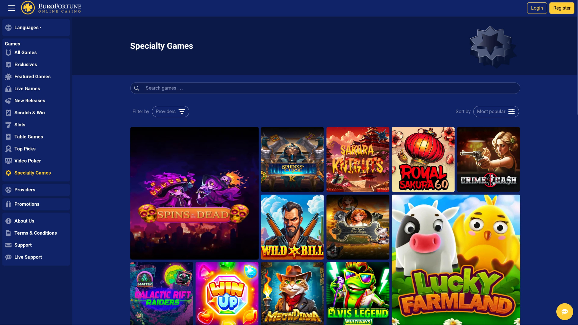 EuroFortune Casino Specialty Games Desktop