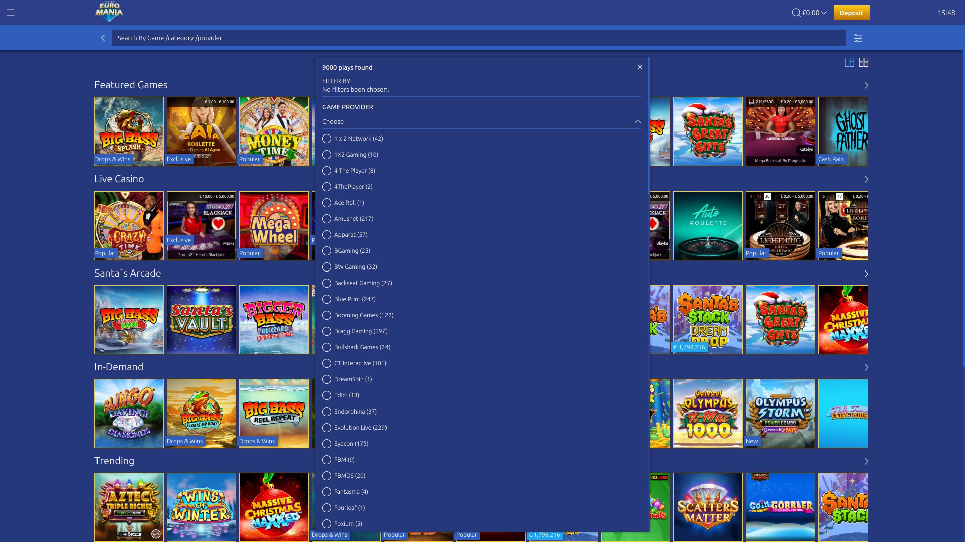 EuroMania Casino-Spielentwickler Desktop