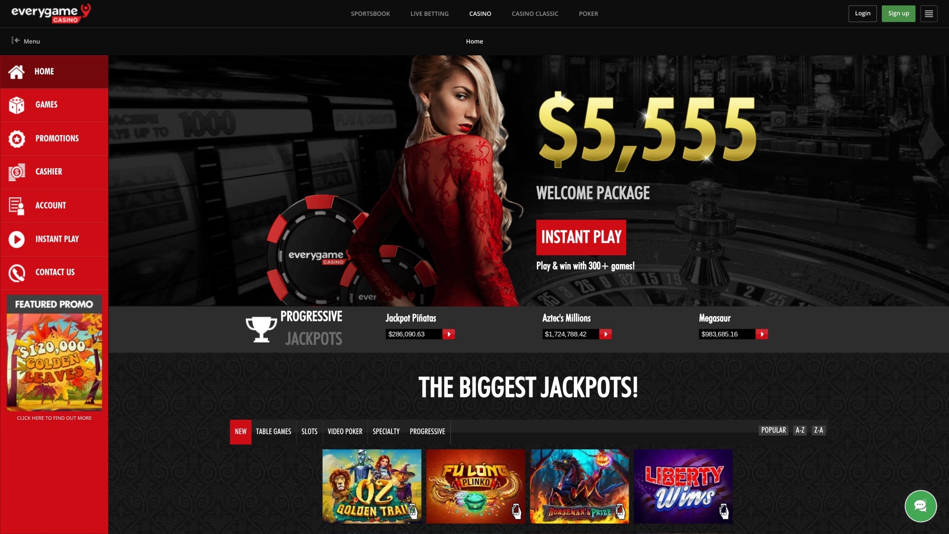 Everygame Casino Homepage Desktop