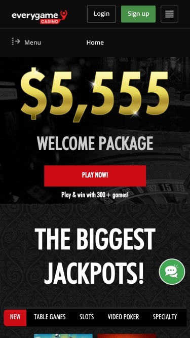 Everygame Casino Homepage Mobile