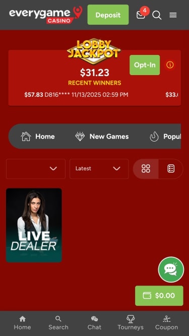 Everygame Casino Live Dealer Mobile