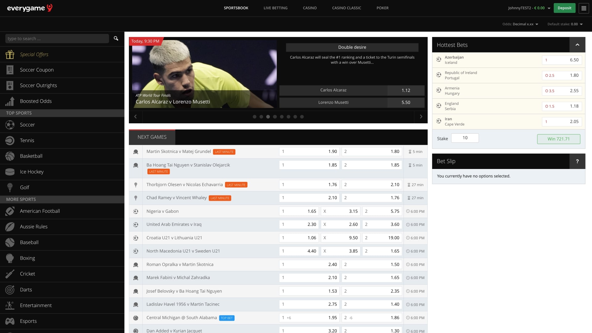 Everygame Casino Sportsbook Desktop