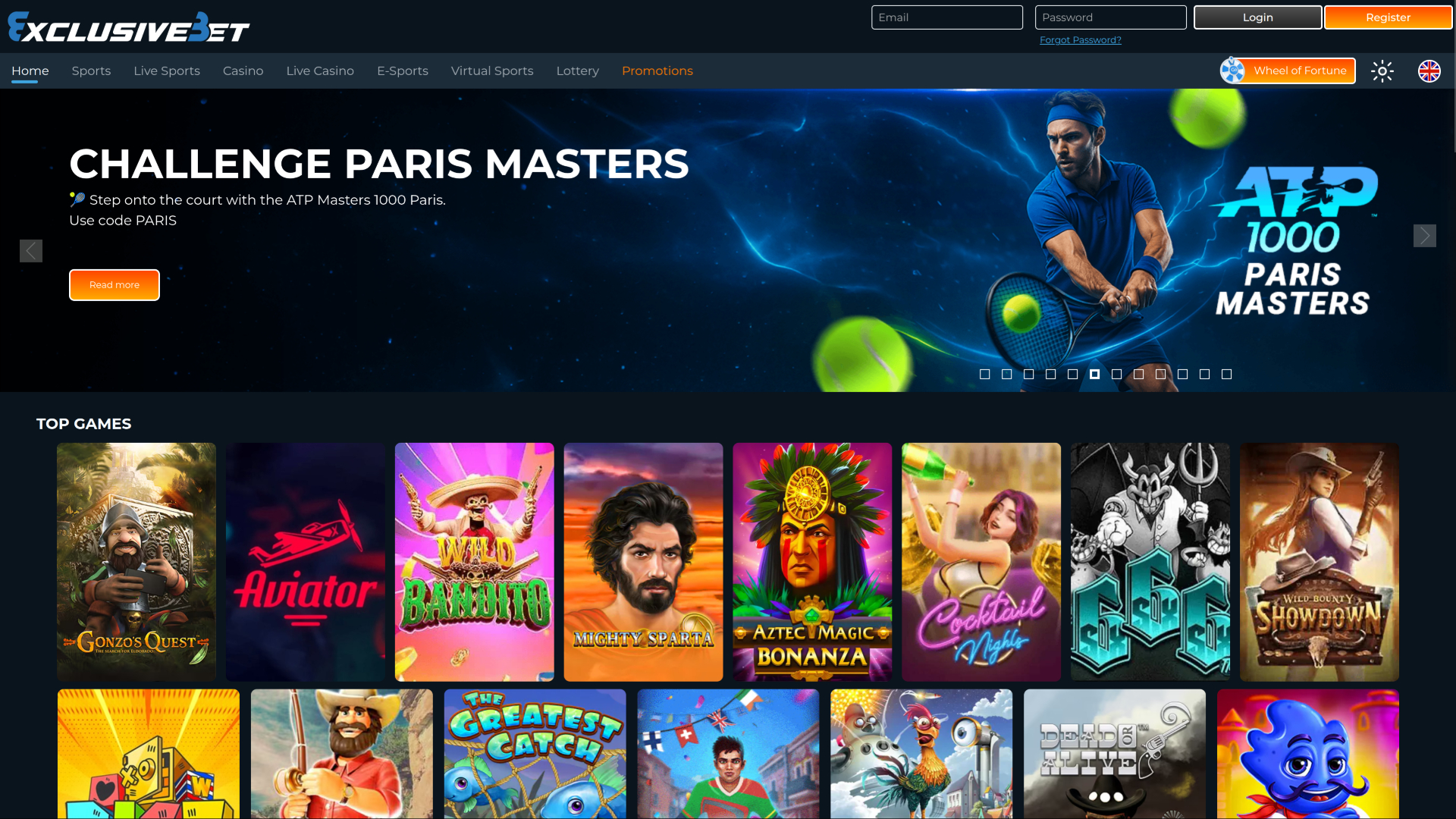 Exclusive Bet Casino Desktop Homepage