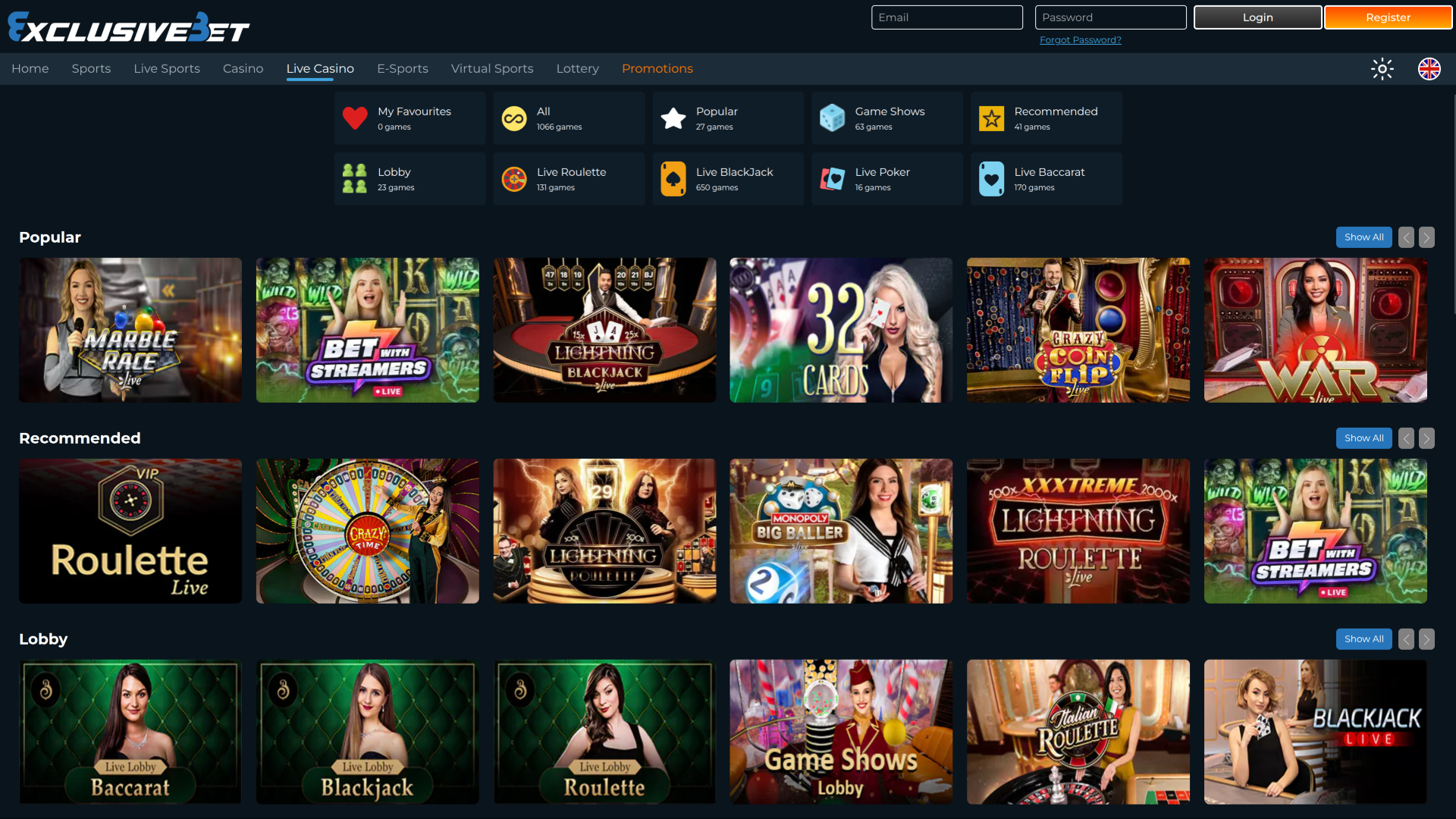 Exclusive Bet Casino Desktop Live Dealer