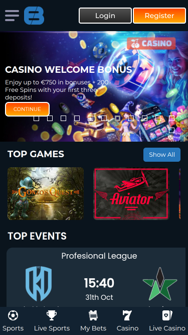 Exclusive Bet Casino Mobile Homepage