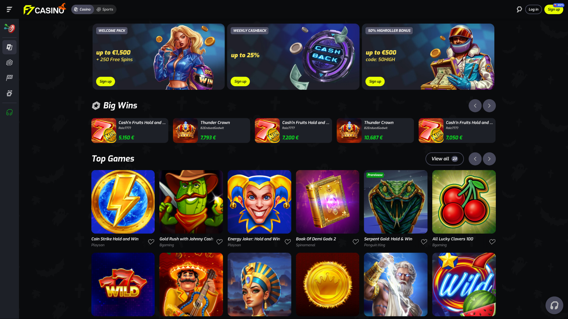 F7 Casino Desktop Homepage