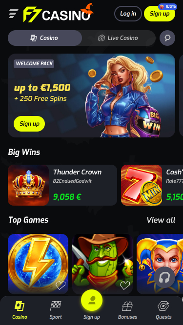 F7 Casino Mobile Homepage