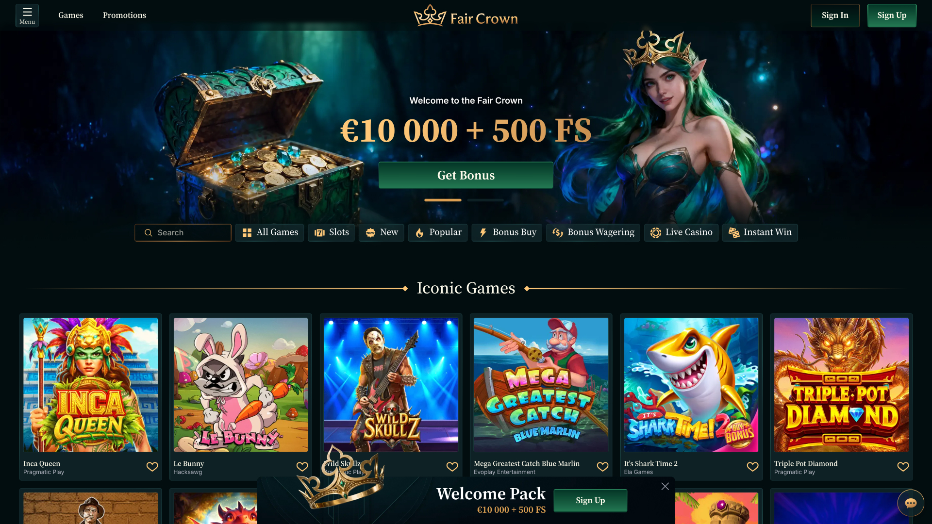 FairCrown Casino Homepage