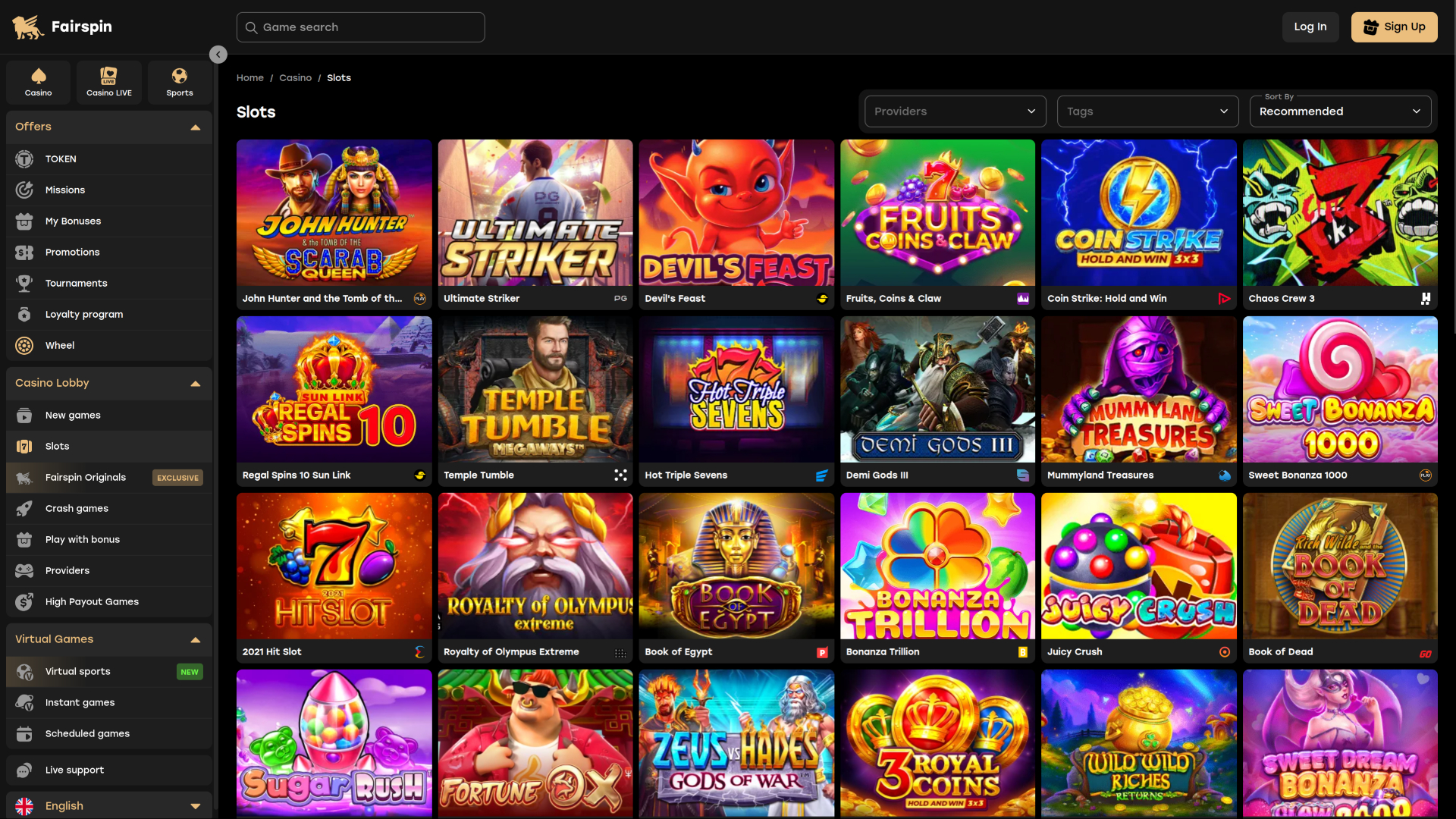 Fairspin Casino Desktop Games