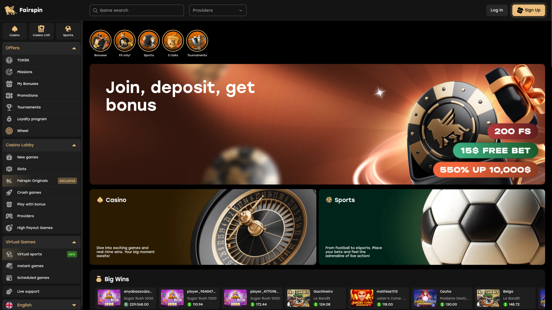 Fairspin Casino Desktop Homepage