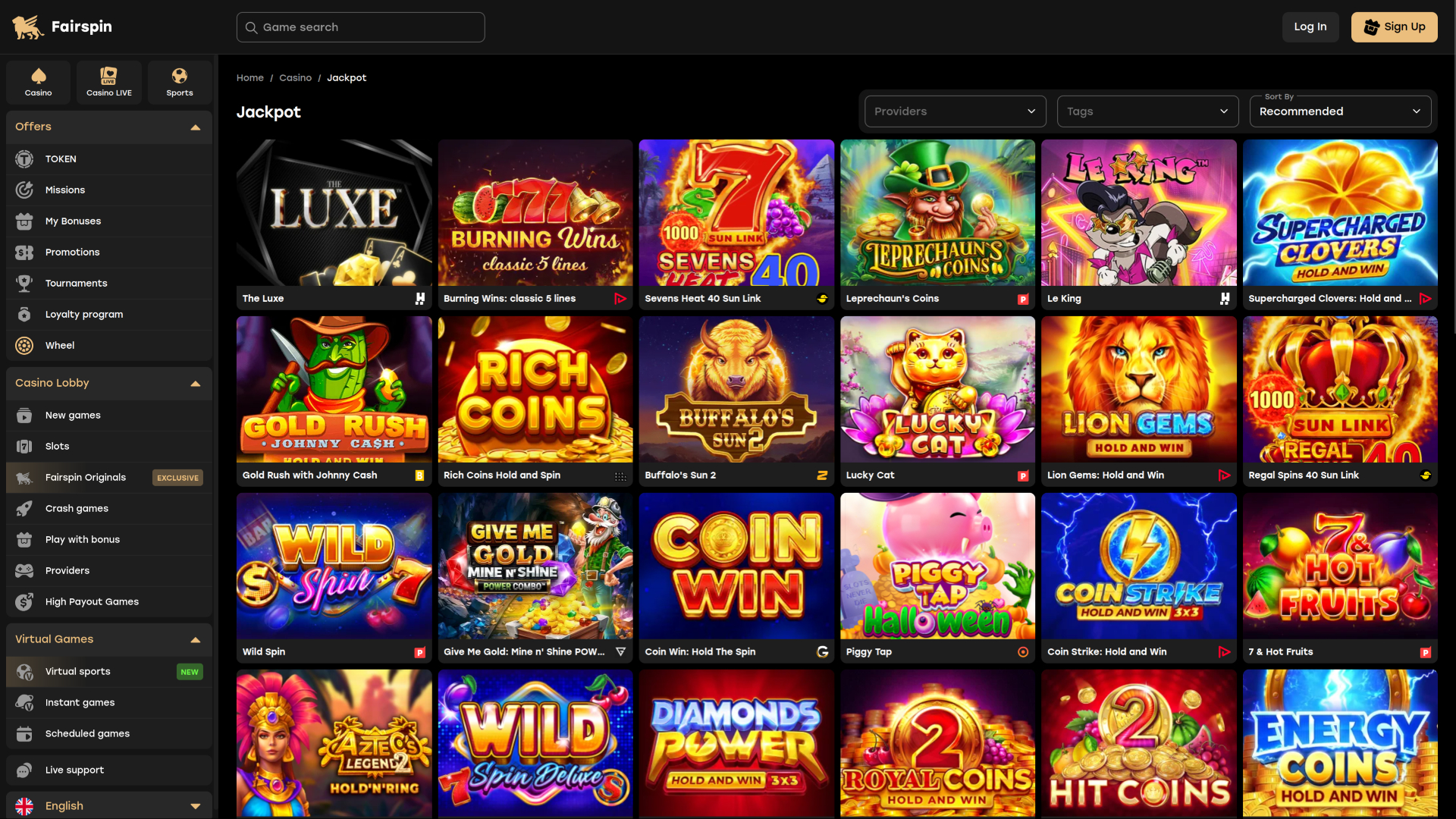 Fairspin Casino Desktop Jackpot