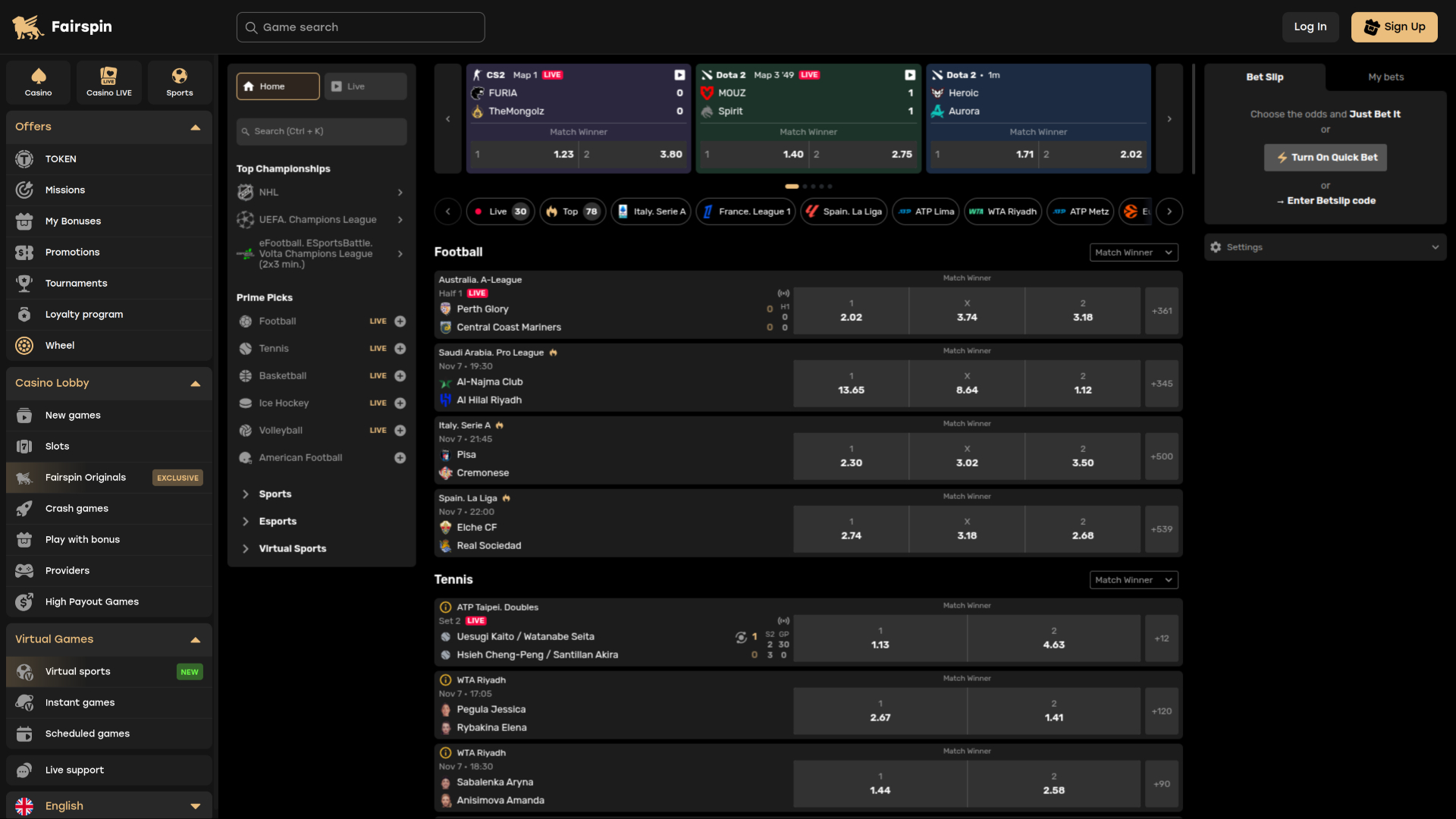 Fairspin Casino Desktop Sports