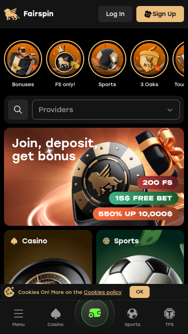 Fairspin Casino Mobile Homepage