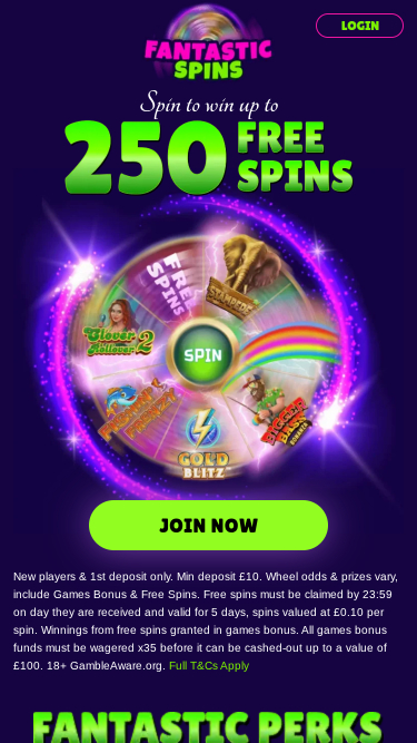 Fantastic Spins Casino Mobile Homepage