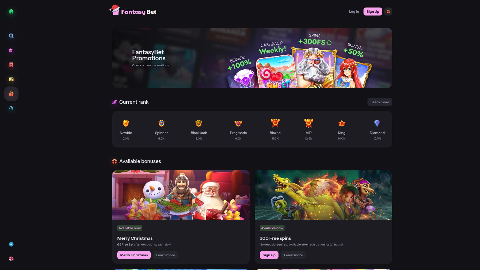 FantasyBet Casino Promotions Desktop