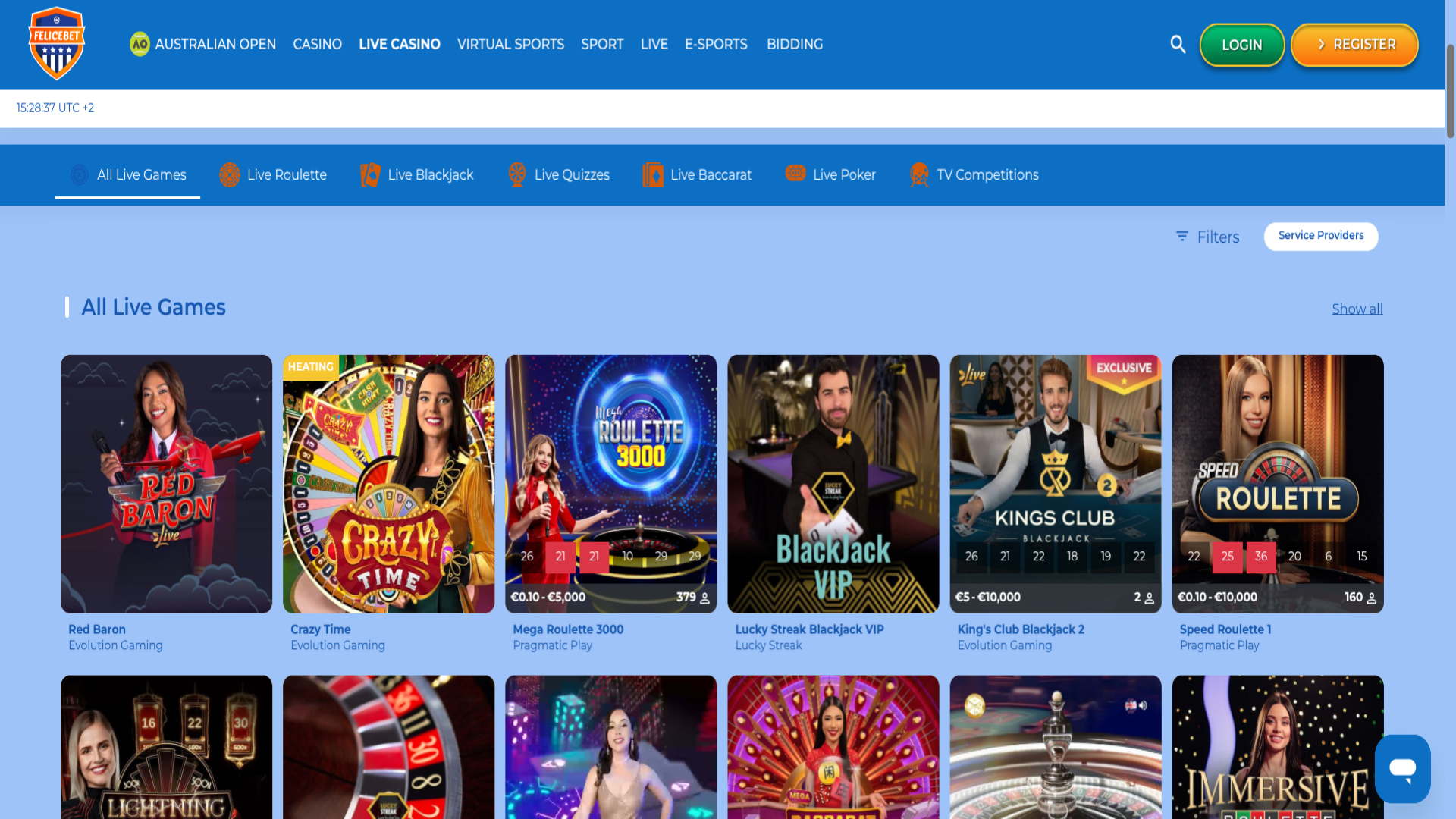 Live Dealer screenshot of Felicebet Casino for Desktop