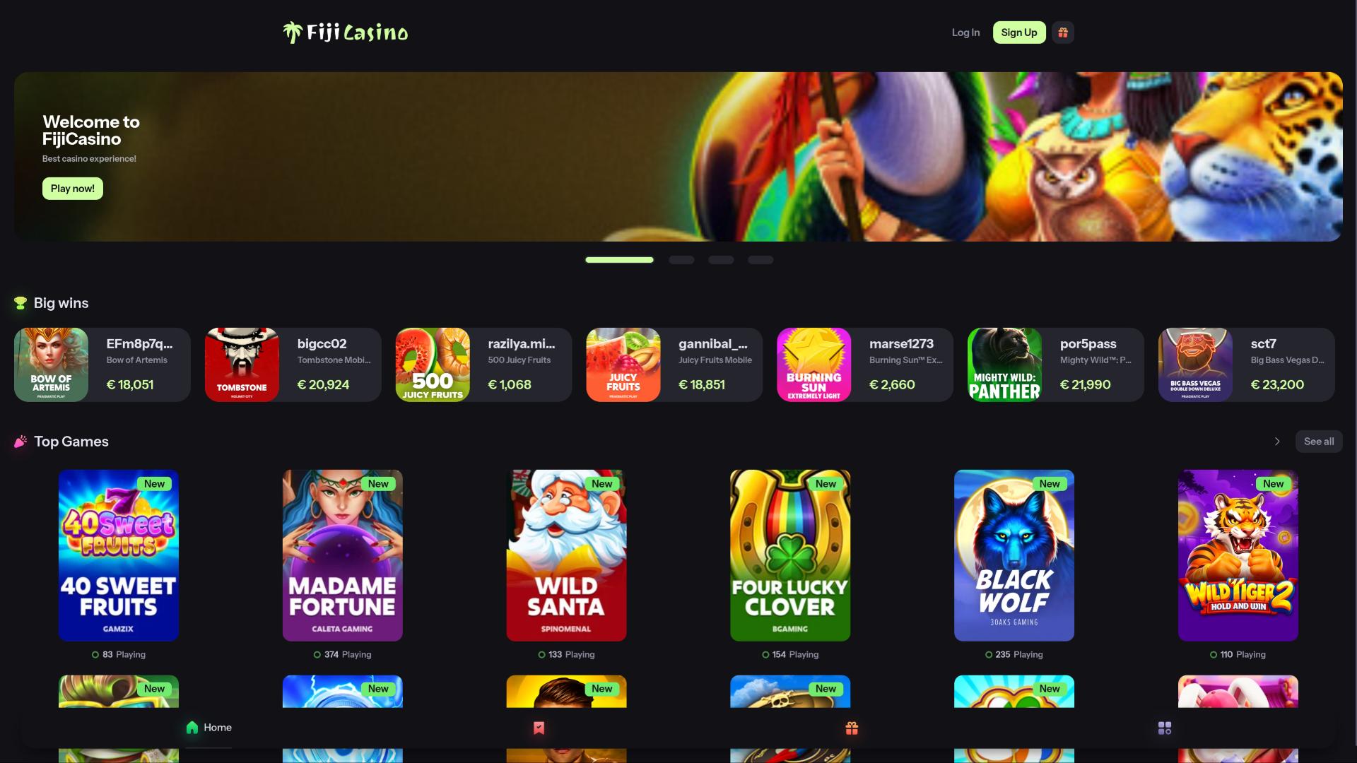 Fiji Casino homepage desktop