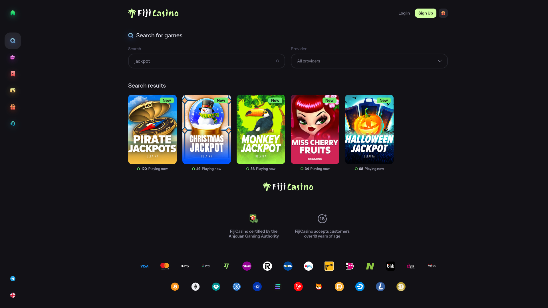 Fiji Casino jackpot desktop