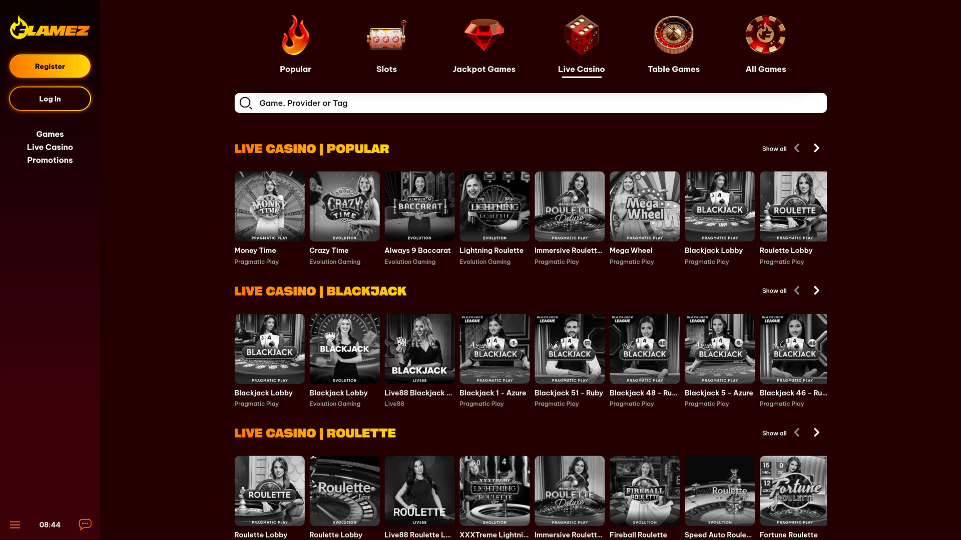 Flamez Casino Desktop Live Dealer