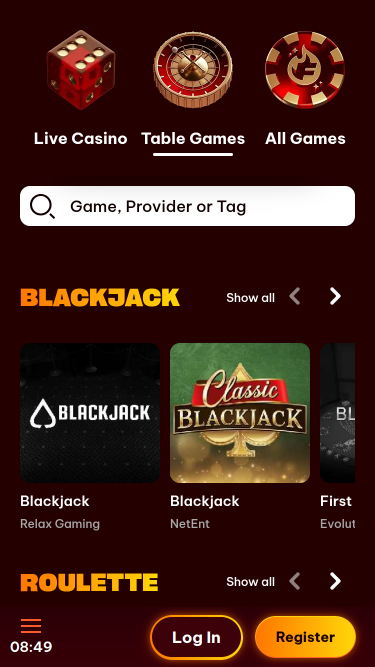 Flamez Casino Mobile Table Games