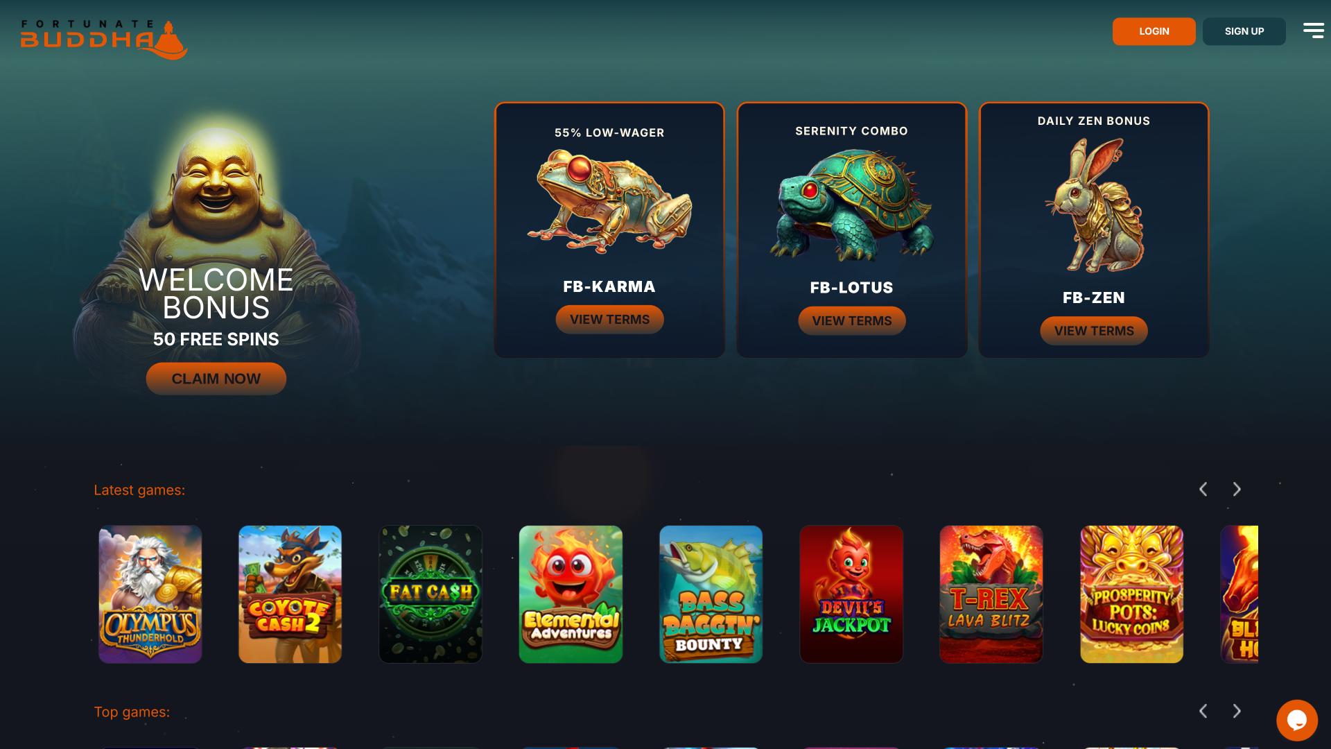 Fortunate Buddha Casino homepage