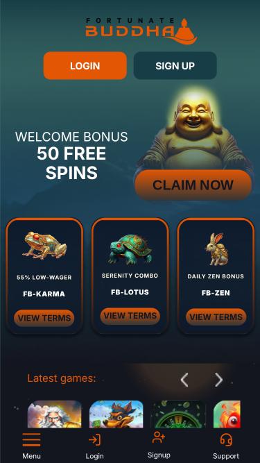 Fortunate Buddha Casino mobile homepage