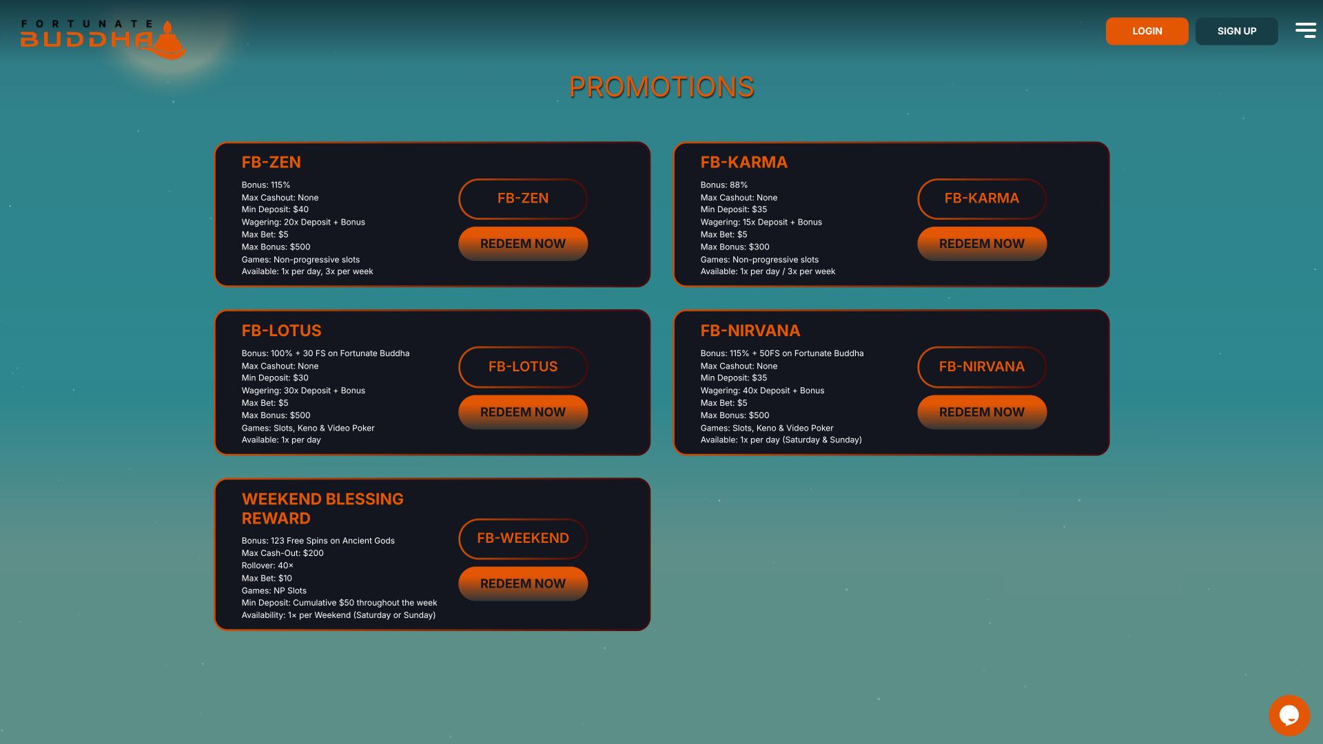Fortunate Buddha Casino promotions page