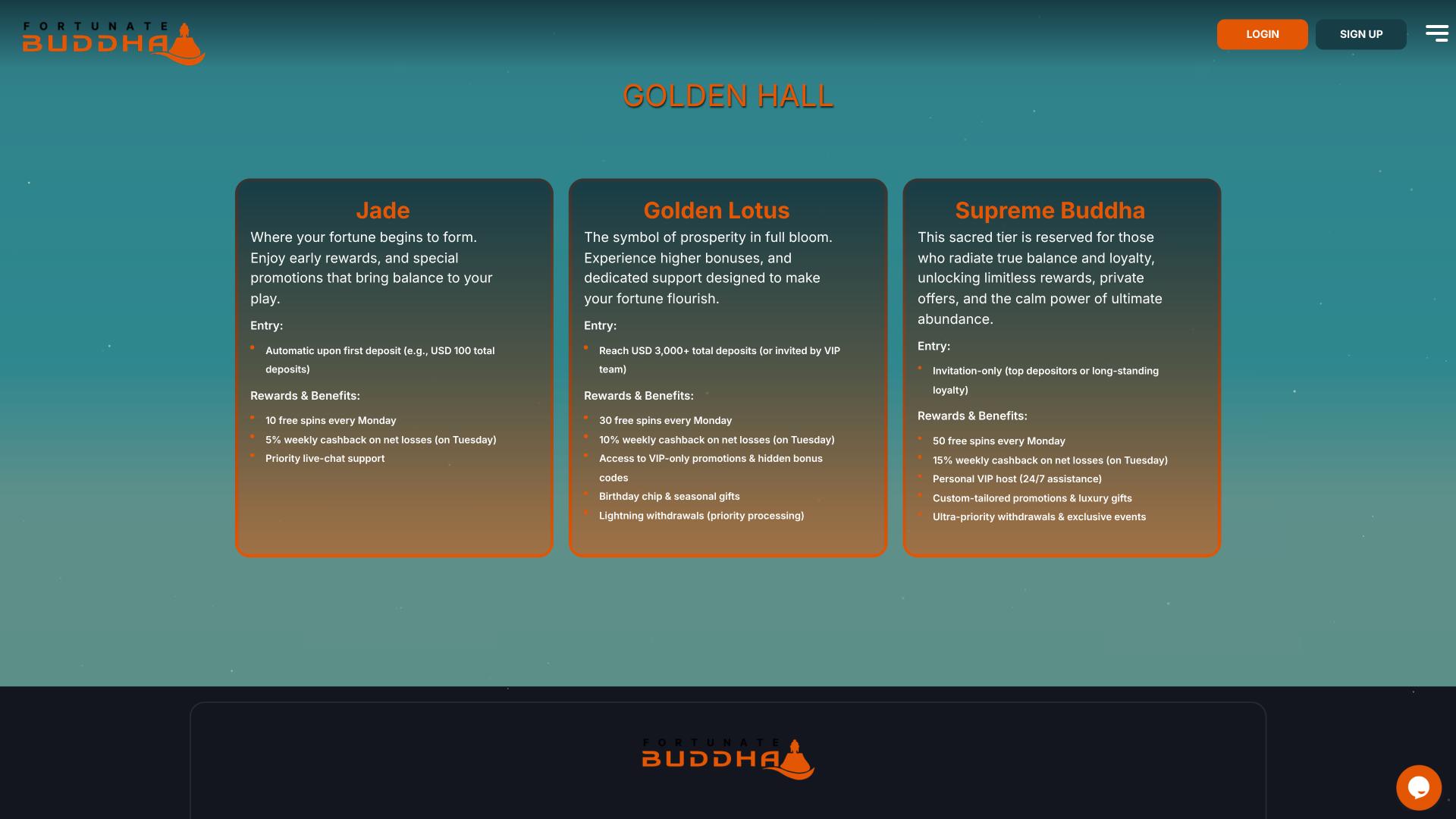 Fortunate Buddha Casino VIP page