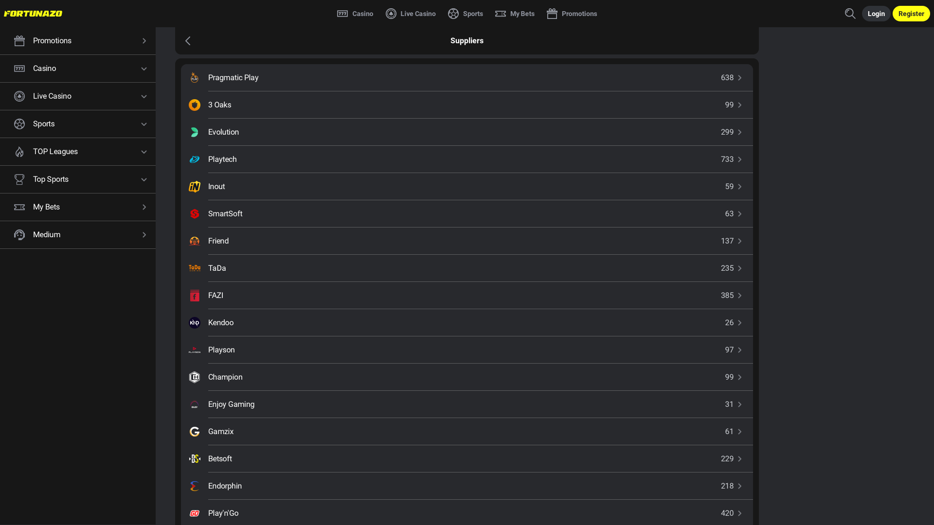 Fortunazo casino desktop Game Developers
