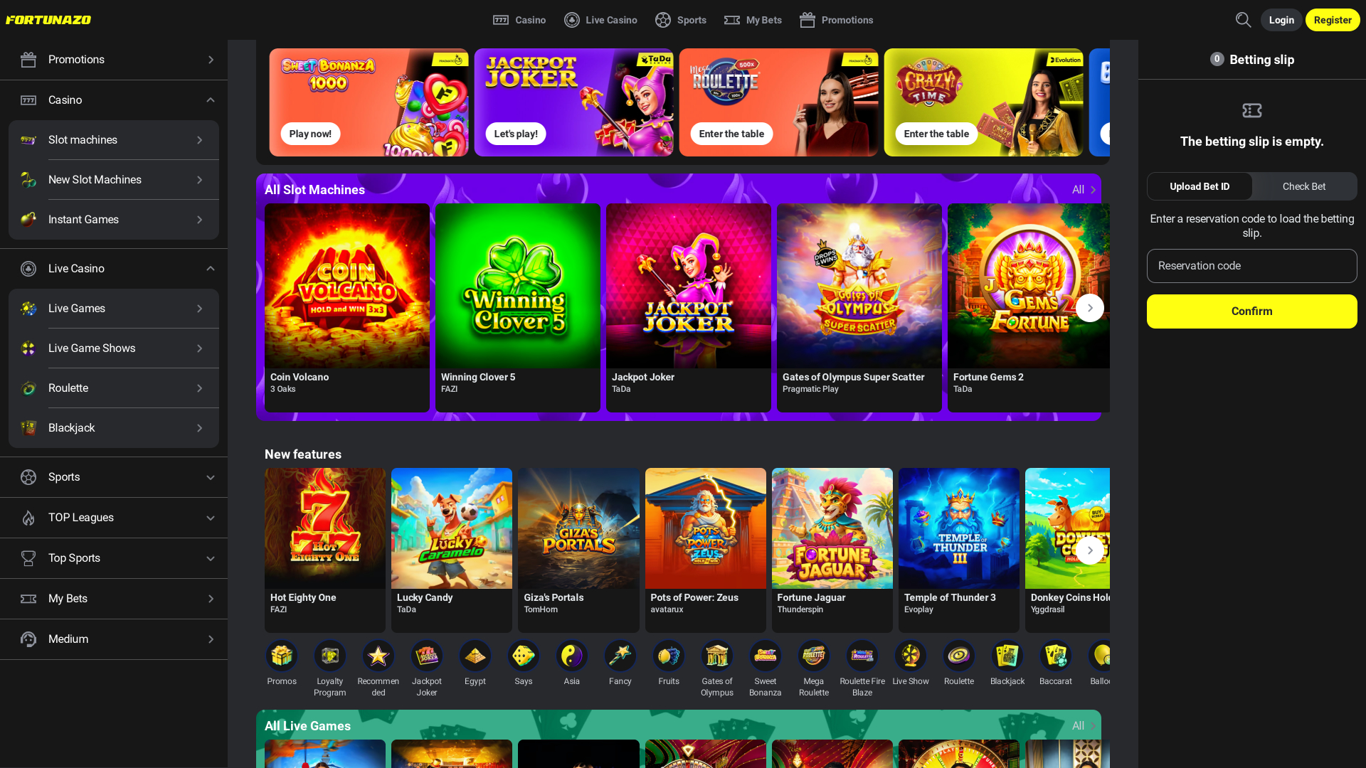 Fortunazo casino desktop Homepage