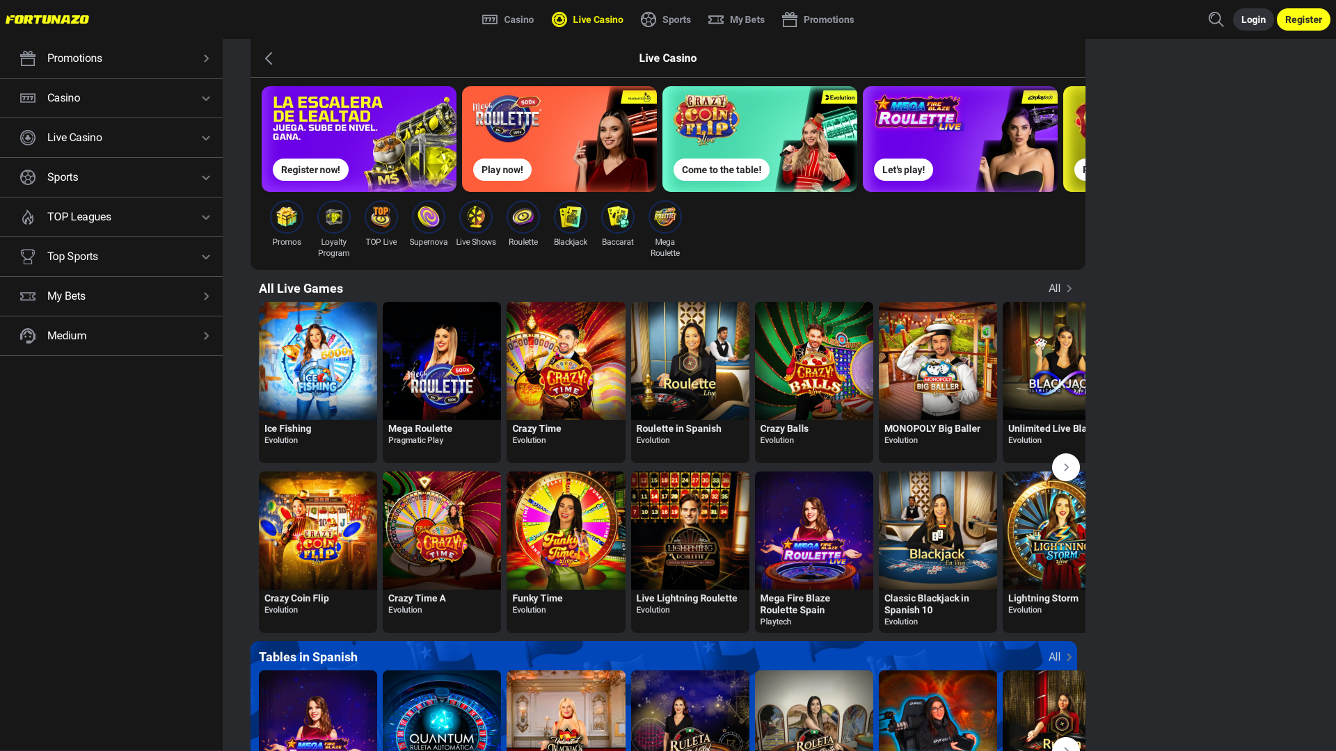 Fortunazo casino desktop Live Dealer