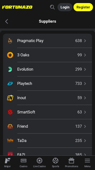 Fortunazo casino mobile Game Developers