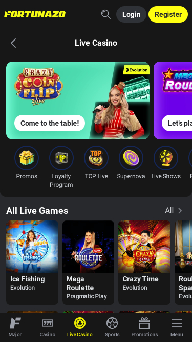 Fortunazo casino mobile Live Dealer