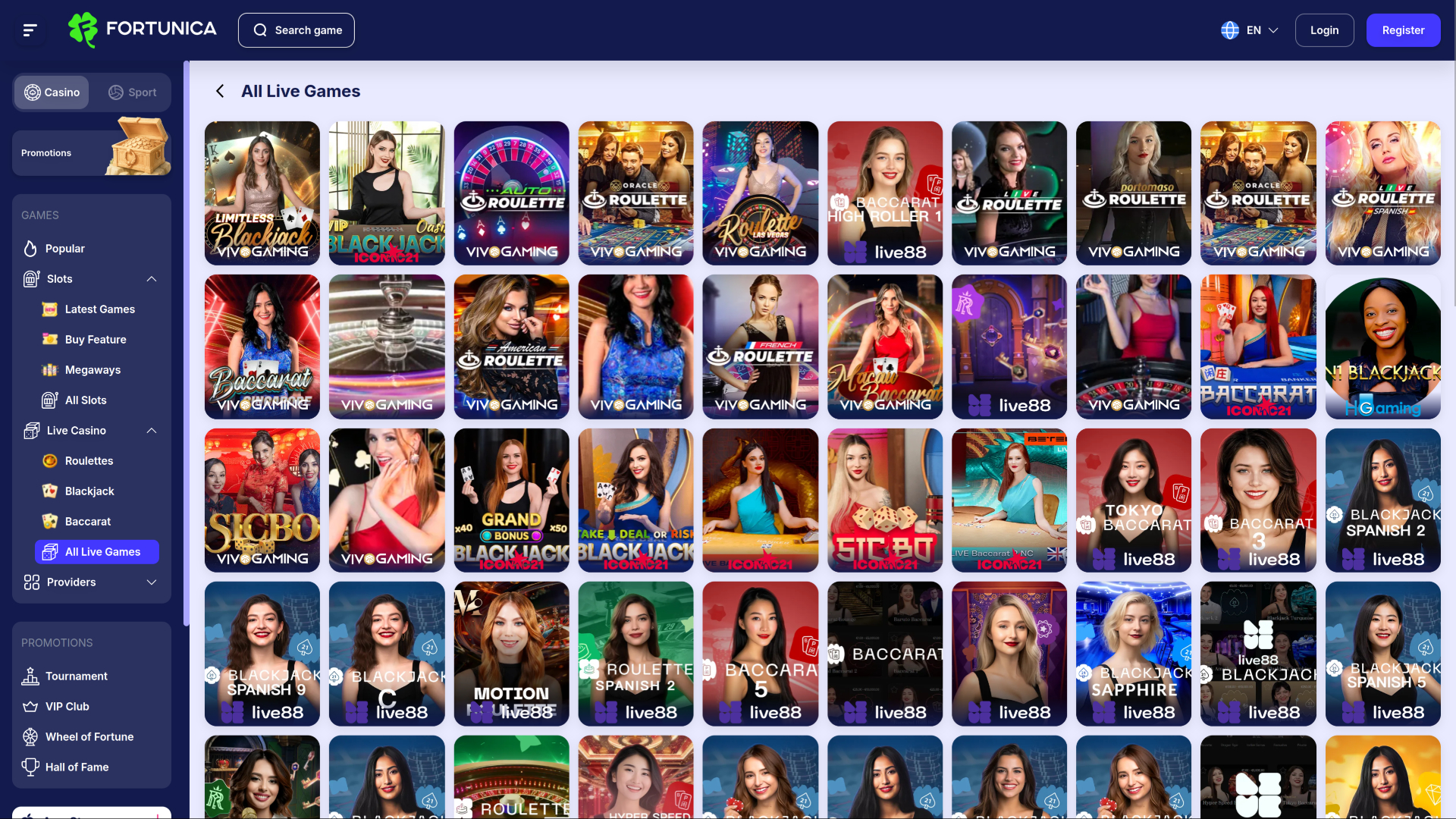 Fortunica Casino Desktop Live Dealer