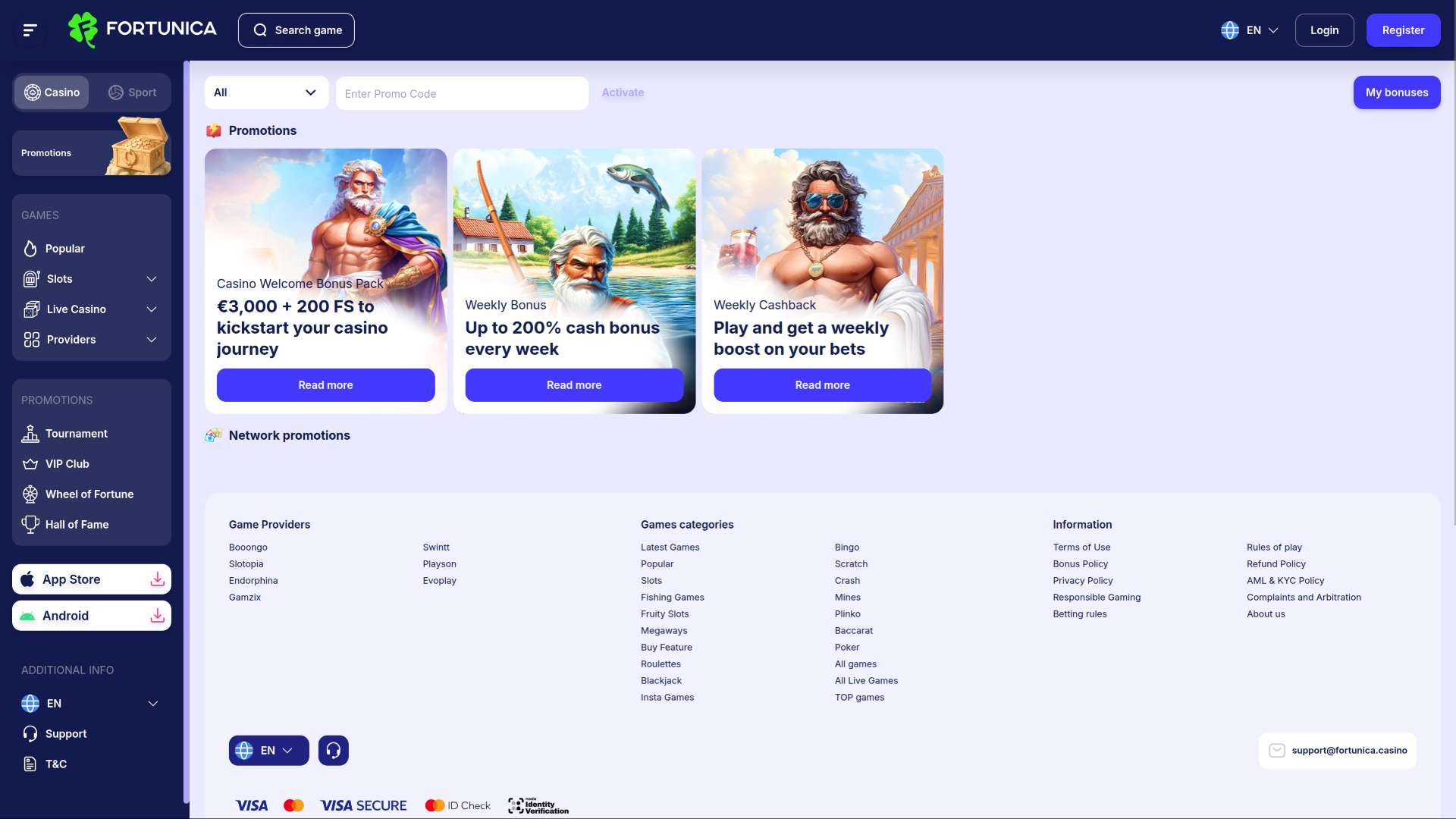 Fortunica Casino Desktop Promotions