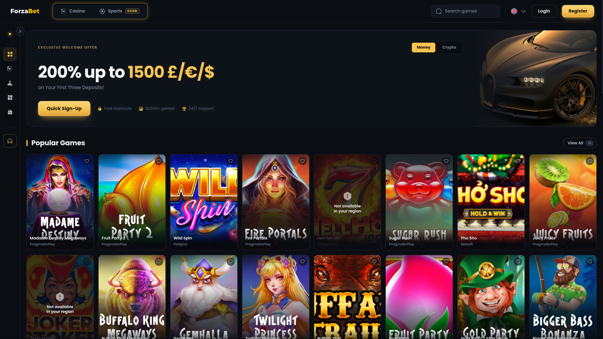 ForzaBet Casino homepage