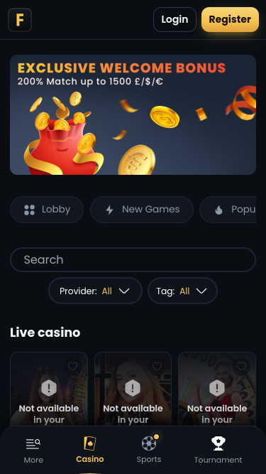 ForzaBet Casino live dealer mobile page