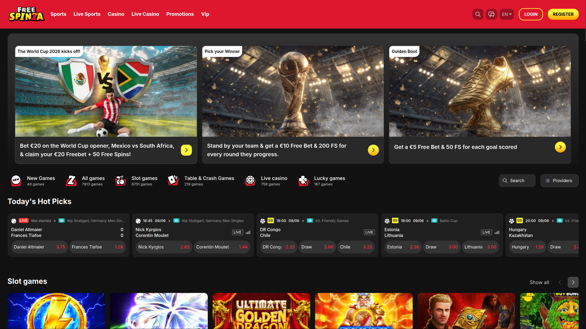 Free Spinza Casino desktop Homepage