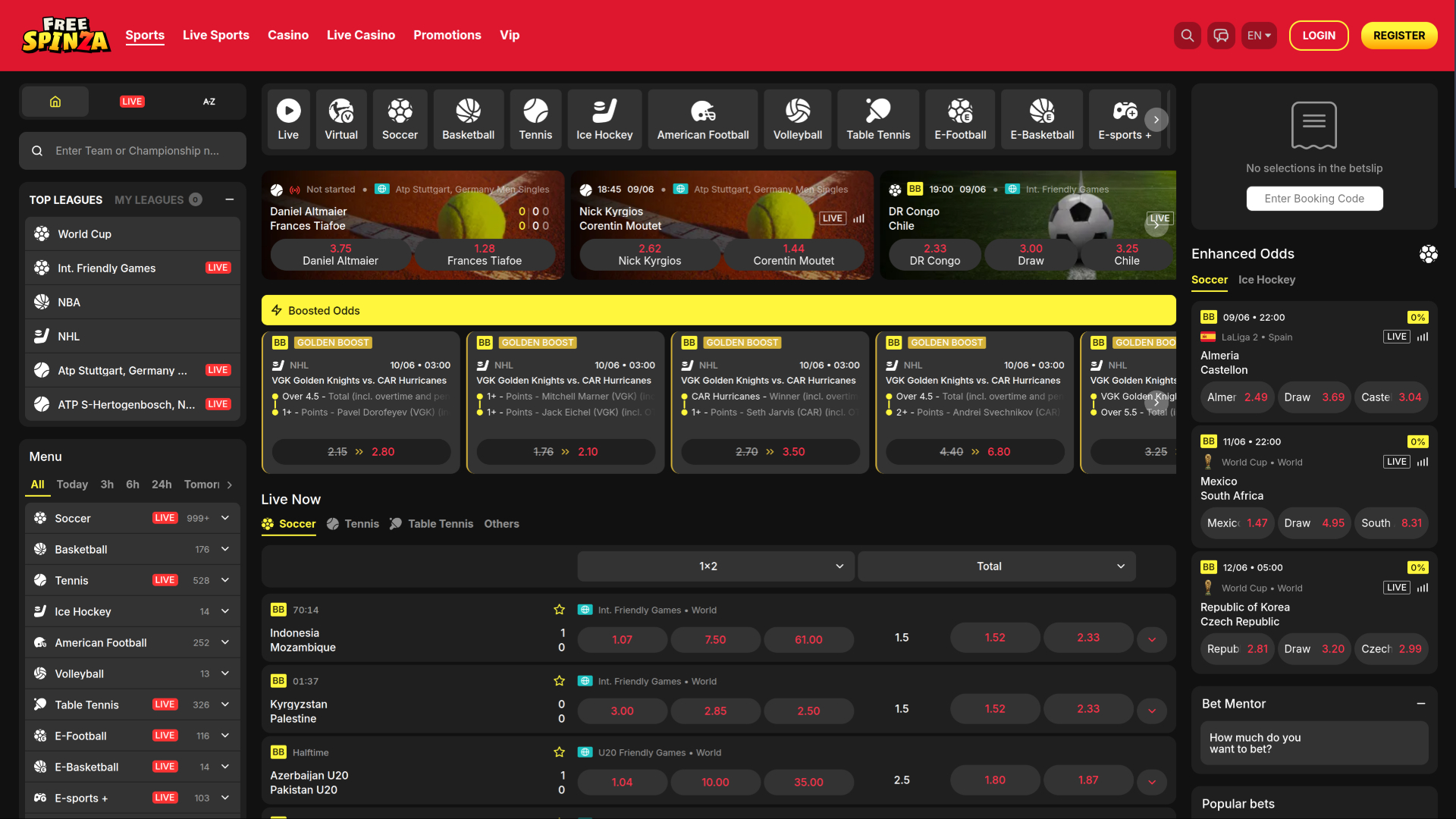 Free Spinza Casino desktop sports