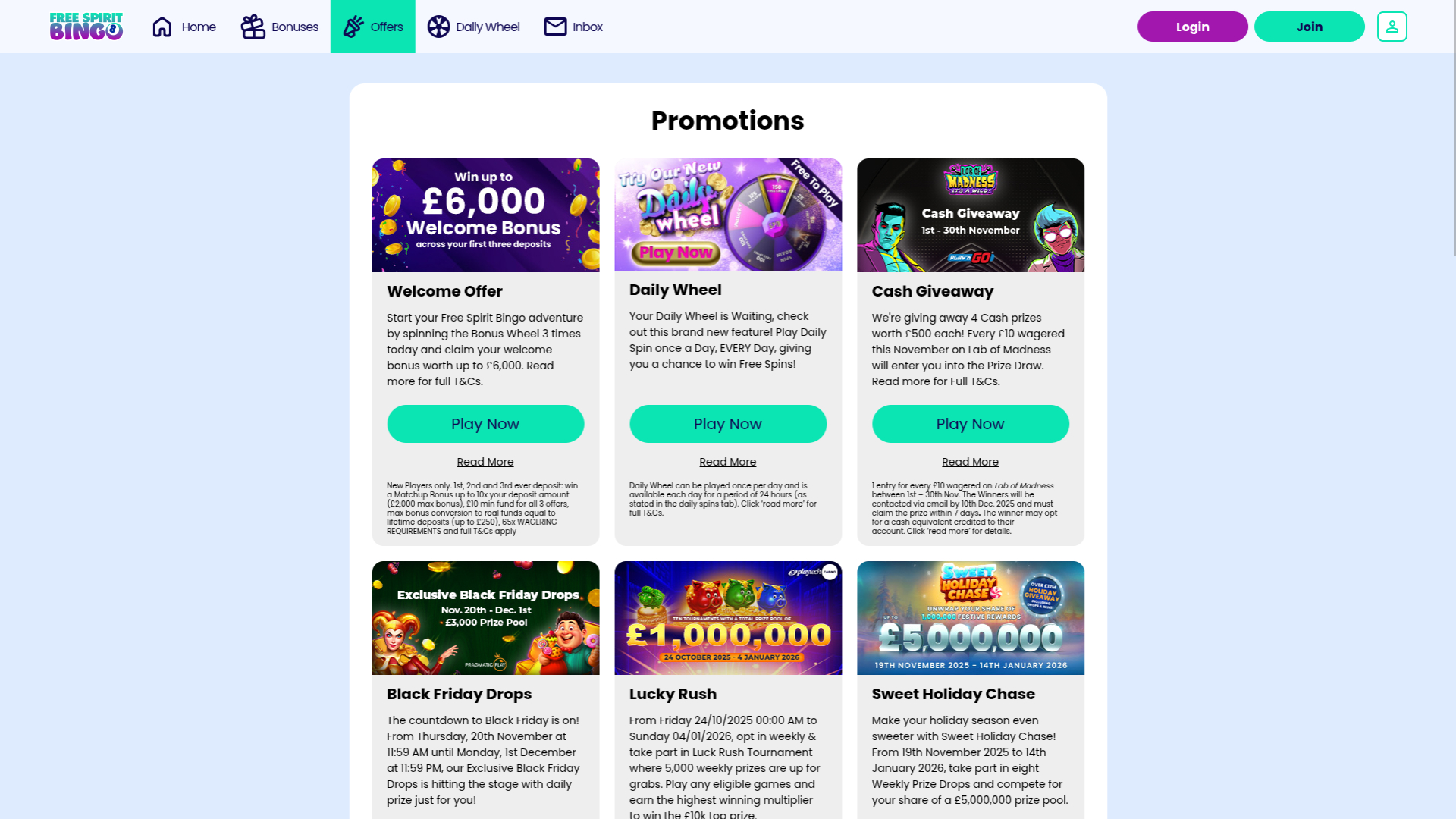 Free Spirit Bingo Desktop Promotions