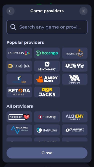 FridayRoll Casino game developers mobile page