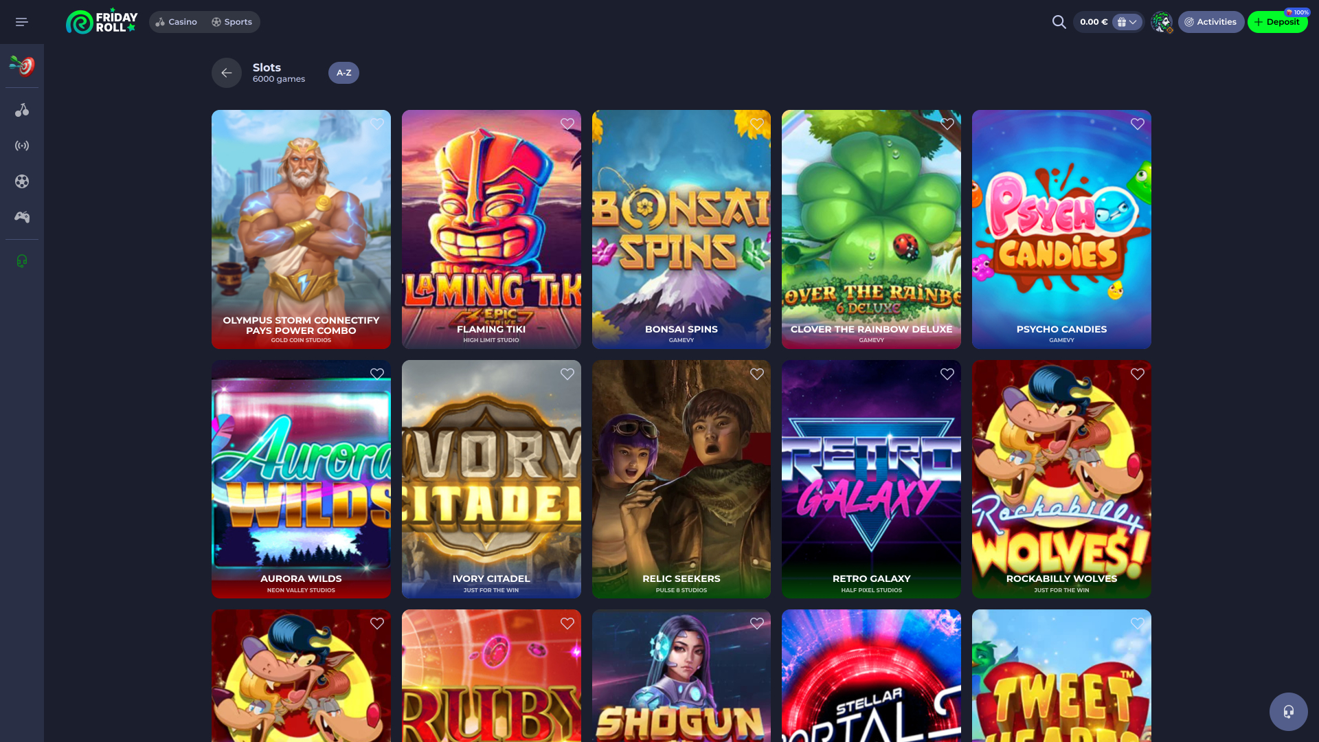 FridayRoll Casino games page desktop