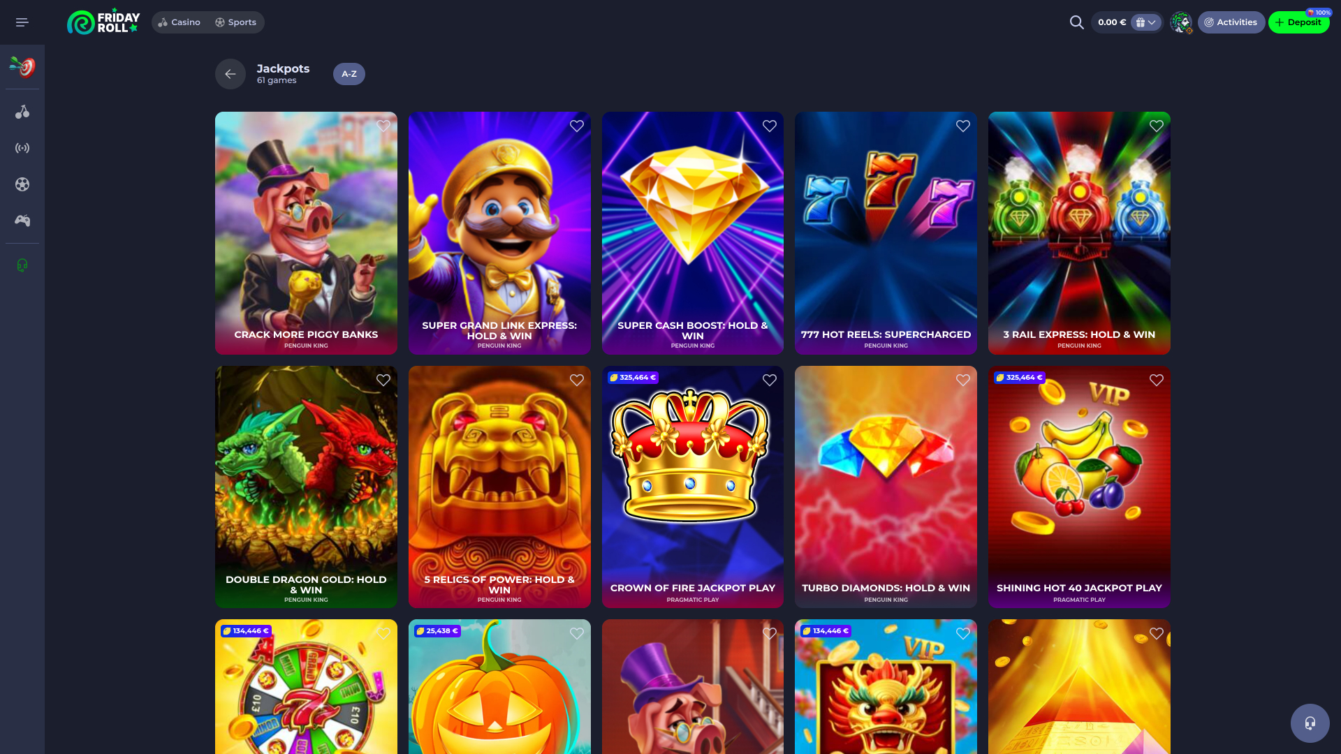 FridayRoll Casino jackpot page desktop