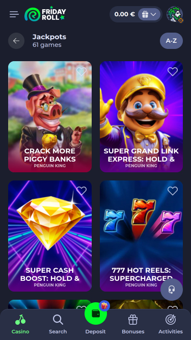 FridayRoll Casino jackpot mobile page