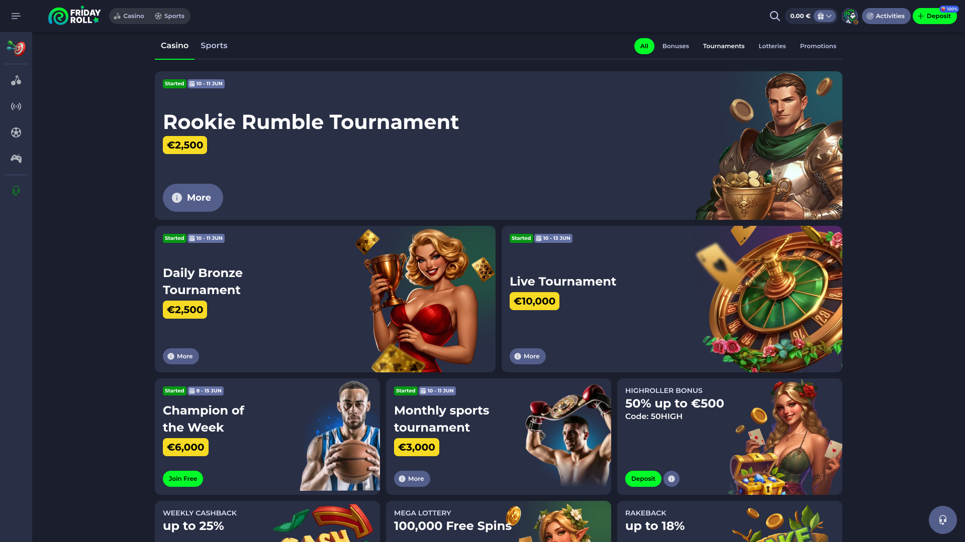 FridayRoll Casino promotions page desktop