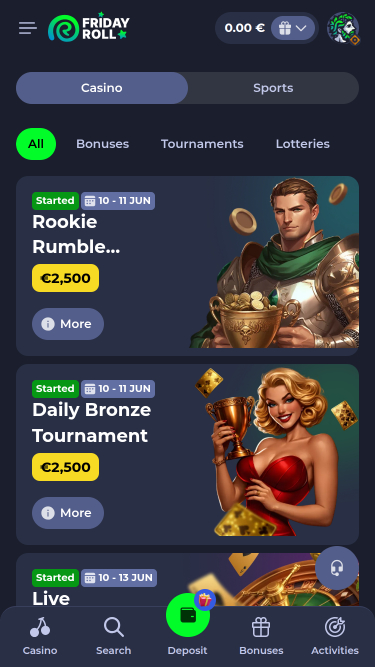 FridayRoll Casino promotions mobile page