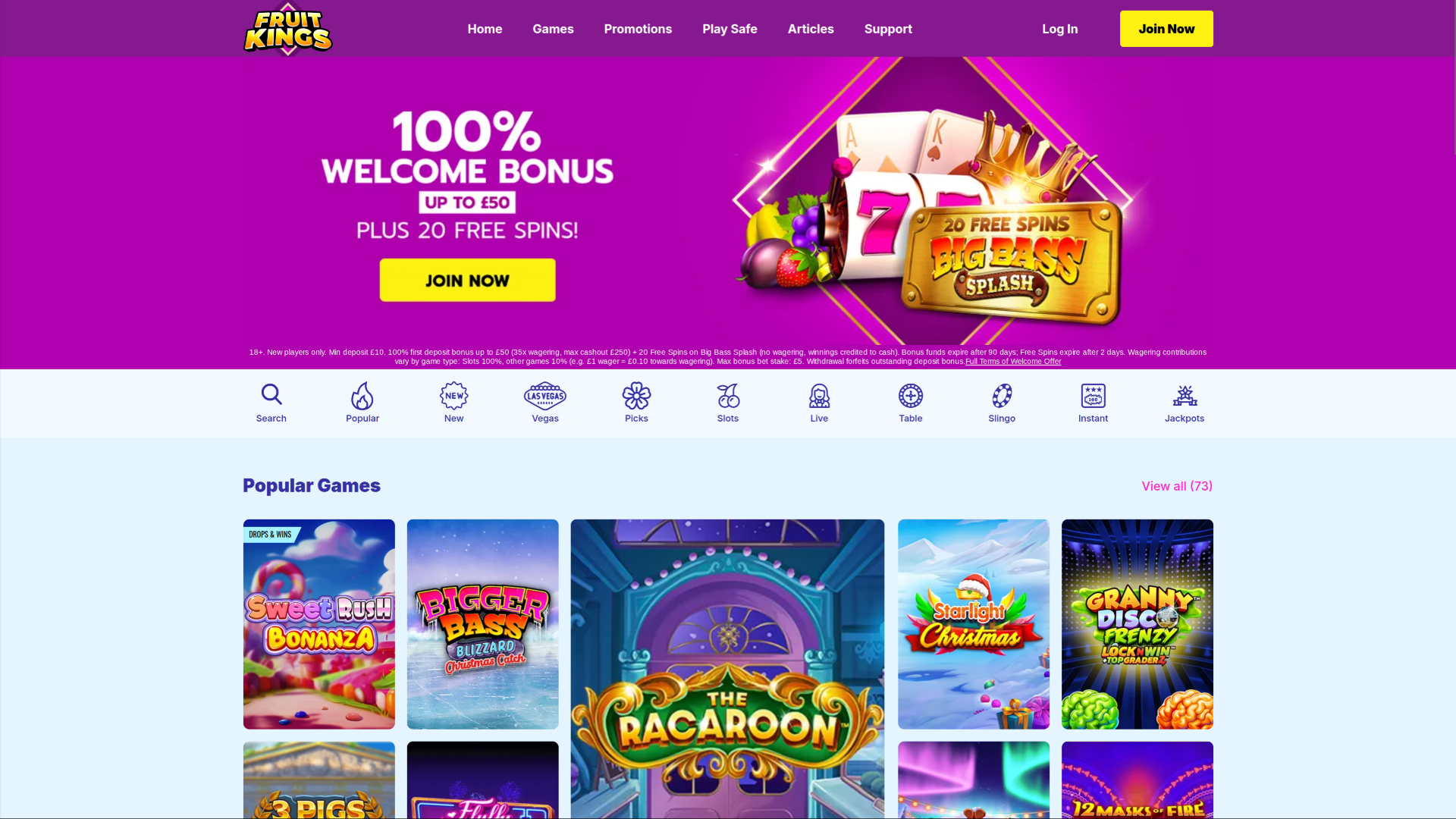 FruitKings Casino Desktop Homepage