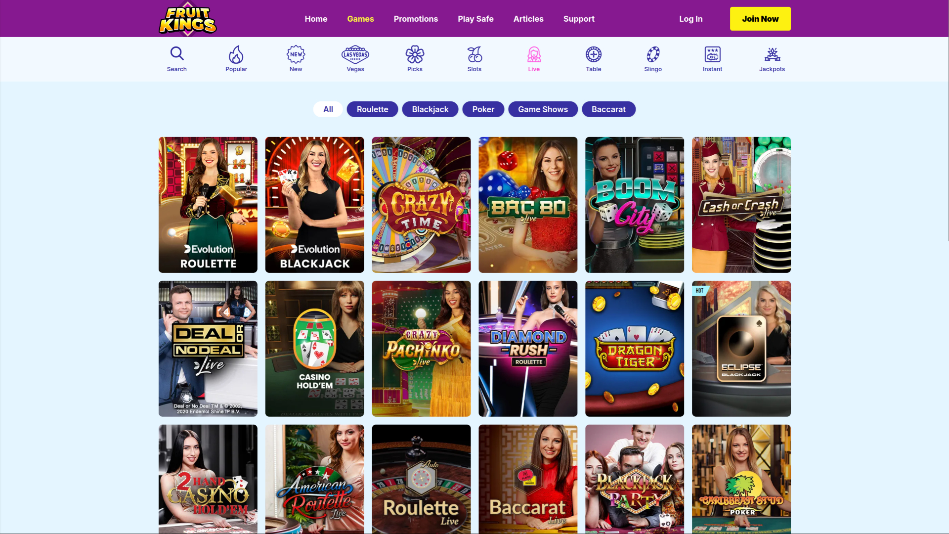 FruitKings Casino Desktop Live Dealer