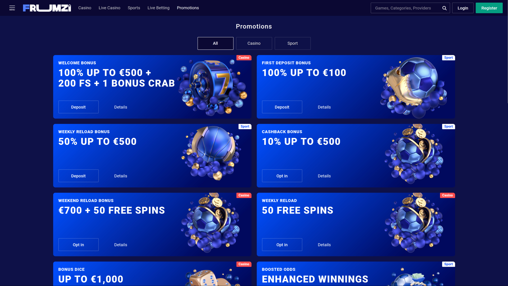 Frumzi Casino Desktop Promotions